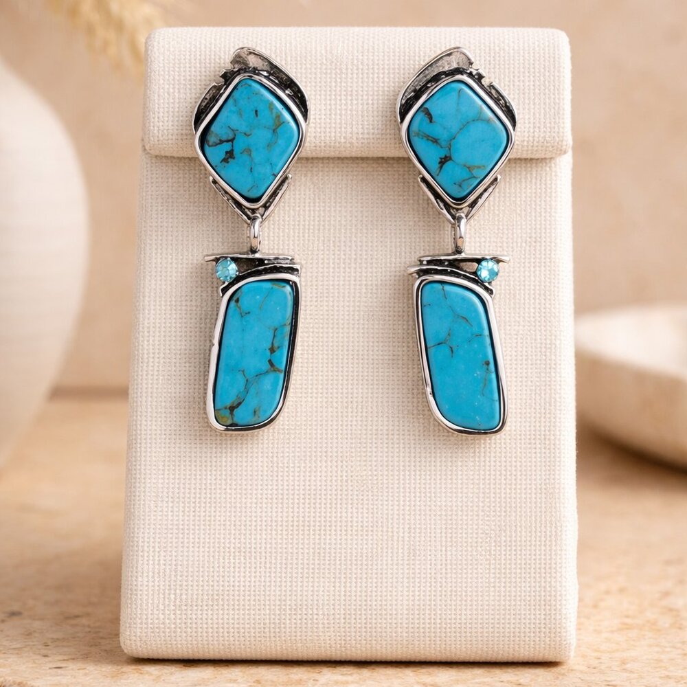 Southwest Style‎ Dangle Blue Earrings with Pastel Rhinestone - New